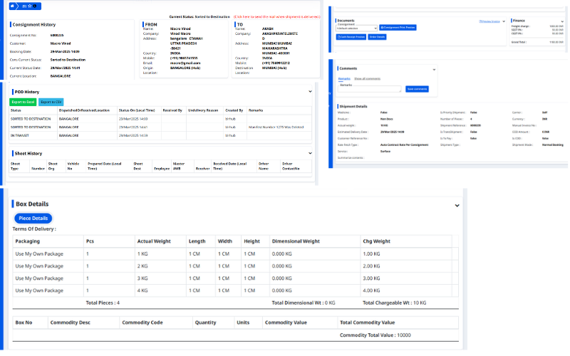 Courier management software tracking dashboard showing real-time delivery status updates